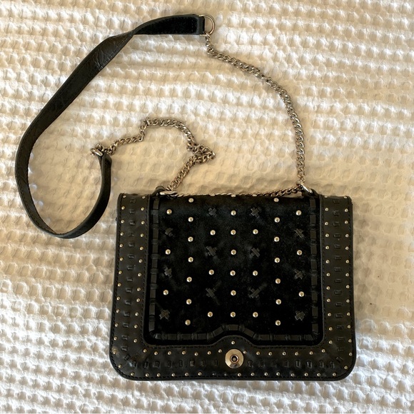 Zara Handbags - Zara black suede studded crossbody chain bag